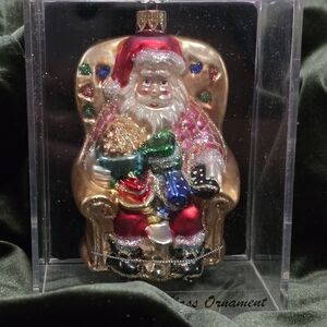 Festive Santa Claus Glass Ornament - Red and Gold